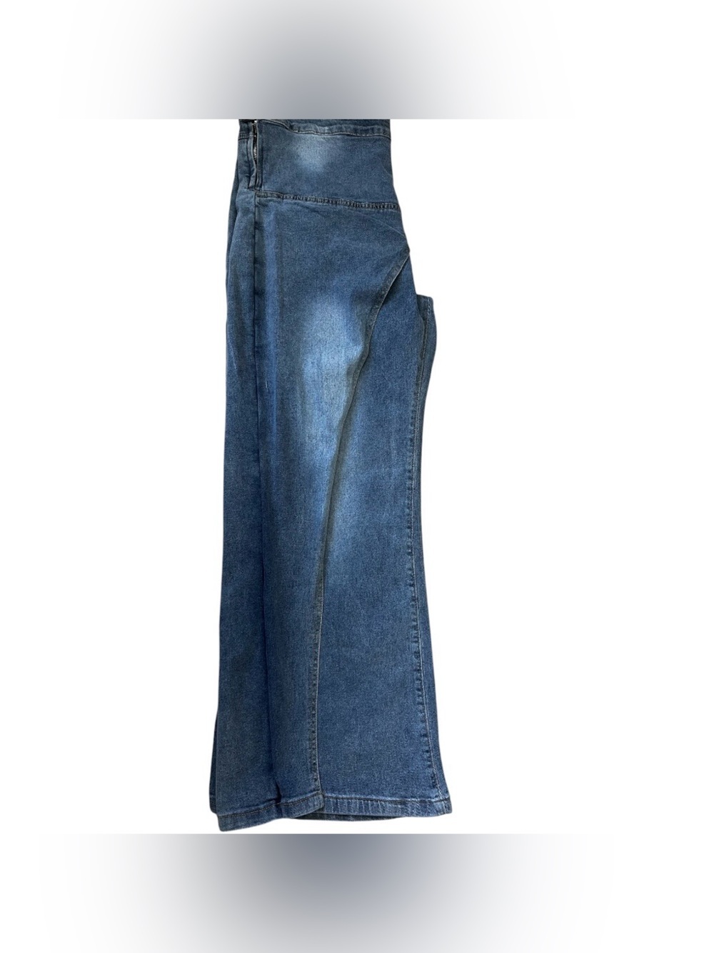 High-Rise Wide Leg Blue Jeans with Front Panel Detail - Picture 10 of 11